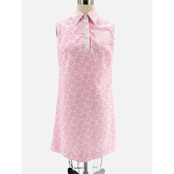 Dresses & Skirts - Vintage 1960s Mod White & Pink Floral Polka Dot Print Dress S